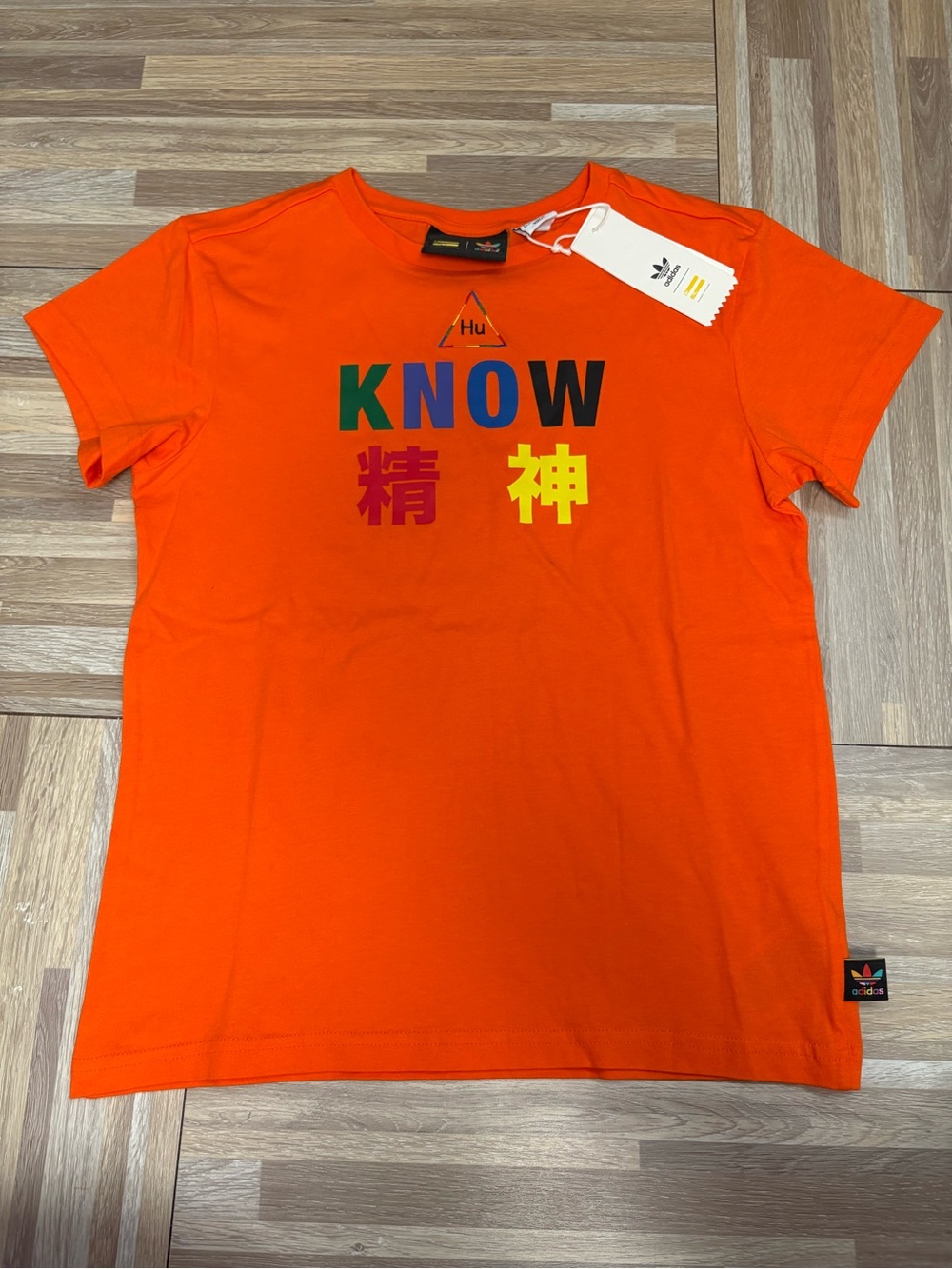 Adidas Kids Orange Graphic 'KNOW' Tee with Multicolor Prints